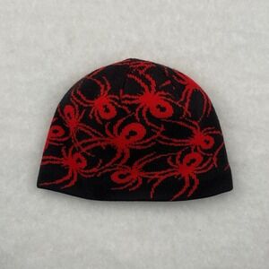 Spyder Beanie Hat Spider All Over Print Black And Red One Size Fleece Lined